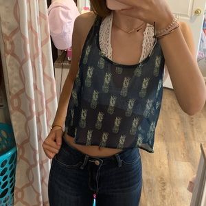 Bethany Mota Navy Pineapple Tank